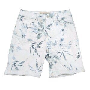 Soft Surroundings Floral White Ultimate Denim Shorts Size 10 Womens 8" Inseam